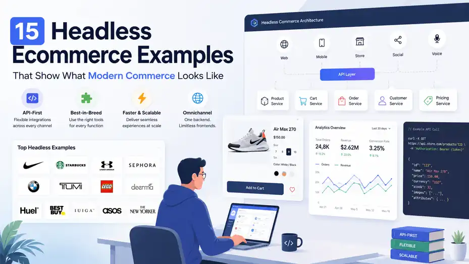 An informative illustration about 15 Headless Ecommerce Examples That Show What Modern Commerce Looks Like