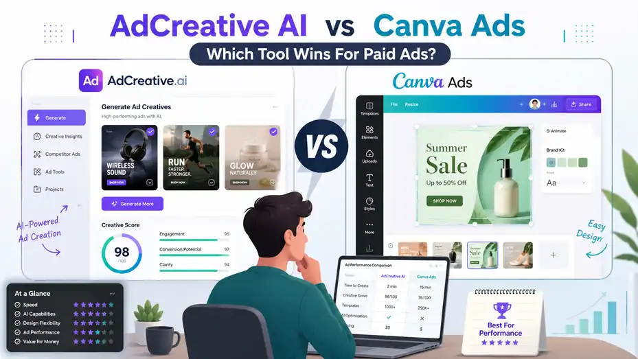 An informative illustration about AdCreative AI Vs Canva Ads Comparison Which Tool Wins For Paid Ads