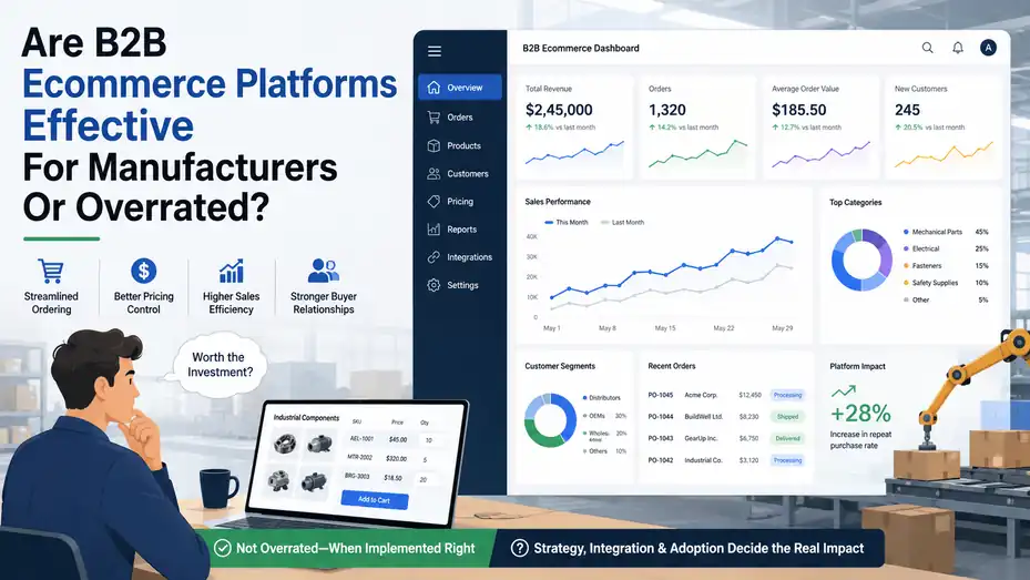 An informative illustration about Are B2B Ecommerce Platforms Effective For Manufacturers Or Overrated?