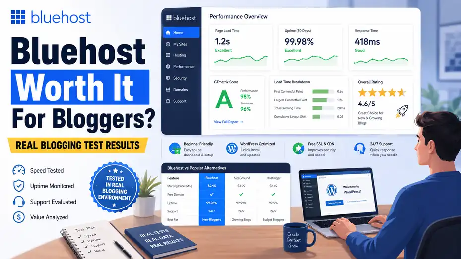 An informative illustration about Bluehost Worth It For Bloggers: Real Blogging Test Results