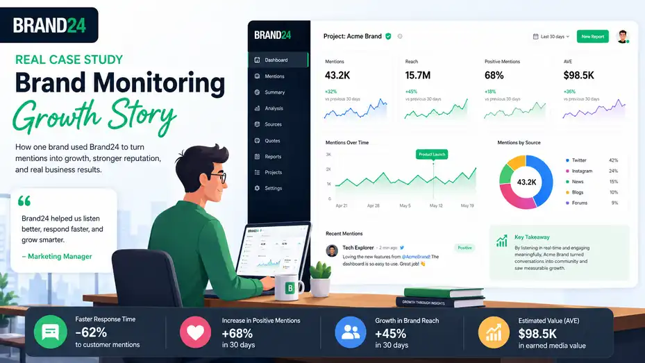 An informative illustration about Brand24 Real Brand Monitoring Case Study: Growth Story