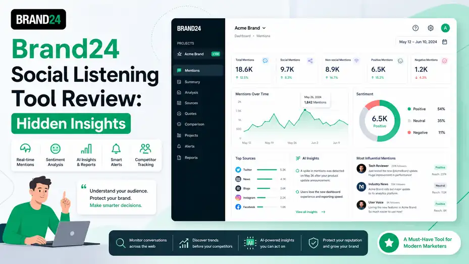 An informative illustration about Brand24 Social Listening Tool Review: Hidden Insights