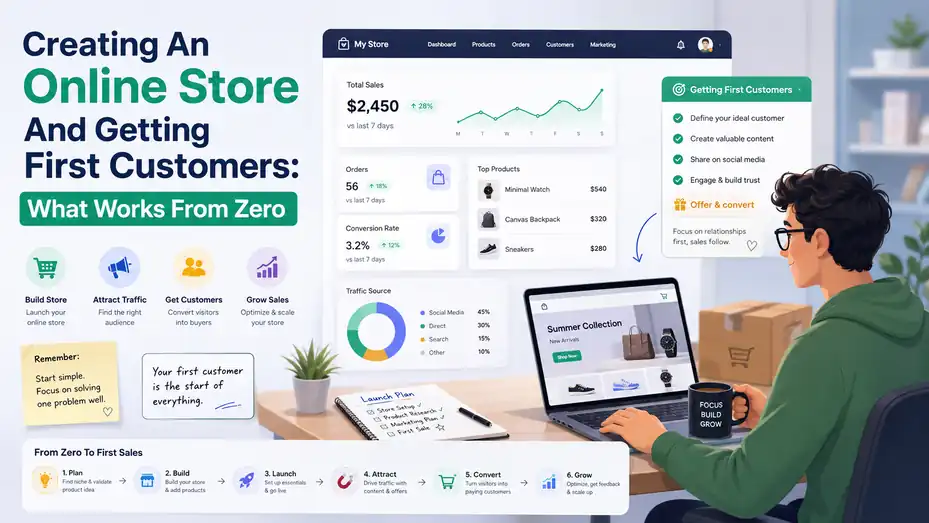 An informative illustration about Creating An Online Store And Getting First Customers: What Works From Zero