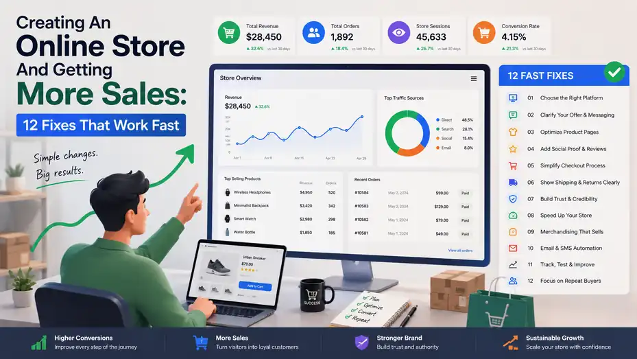 An informative illustration about Creating An Online Store And Getting More Sales: 12 Fixes That Work Fast