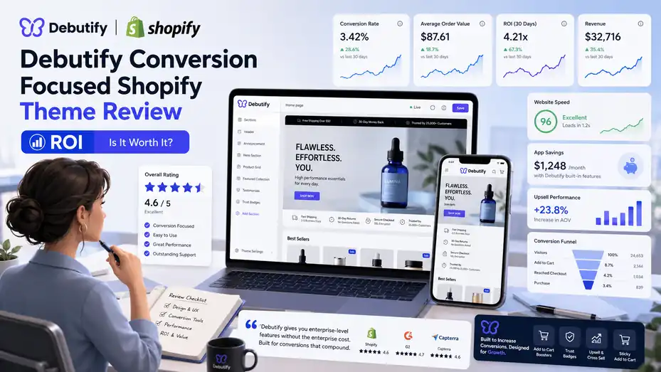 An informative illustration about Debutify Conversion Focused Shopify Theme Review: ROI