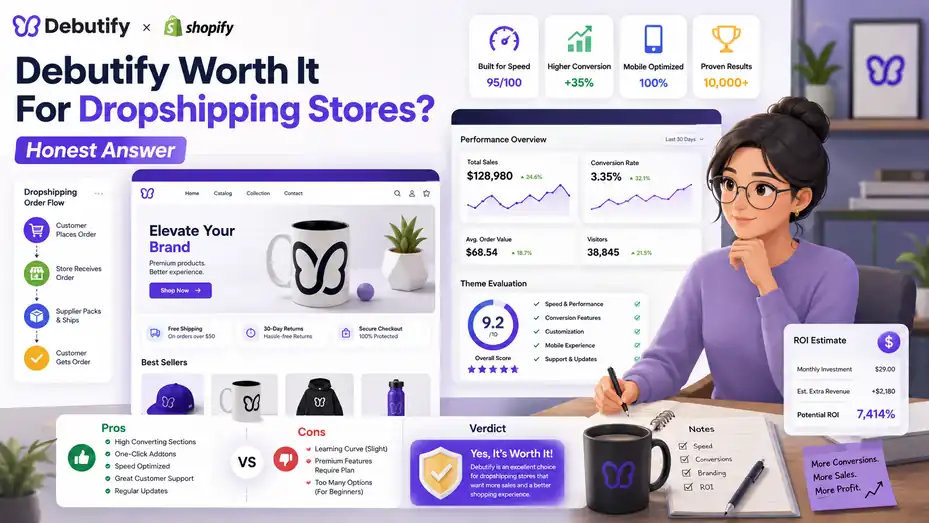 An informative illustration about Debutify Worth It For Dropshipping Stores? Honest Answer