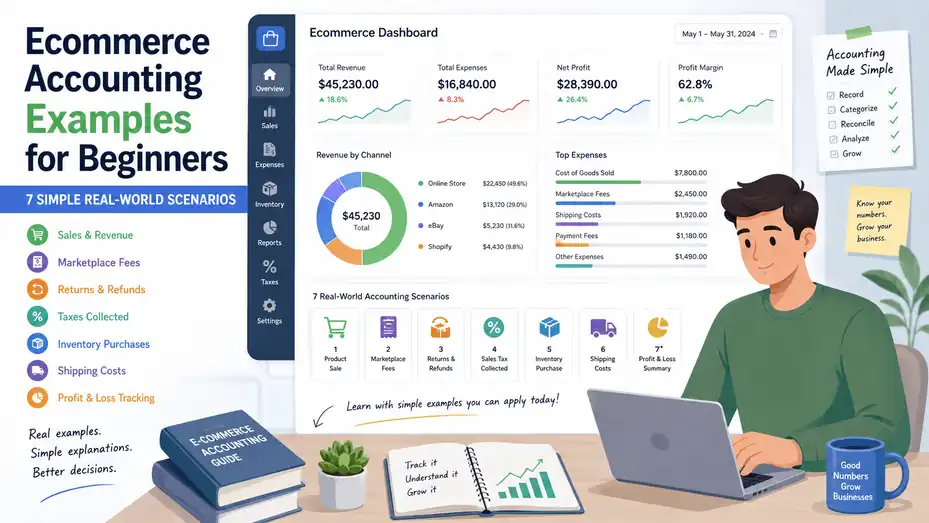 An informative illustration about Ecommerce Accounting Examples for Beginners 7 Simple Real-World Scenarios