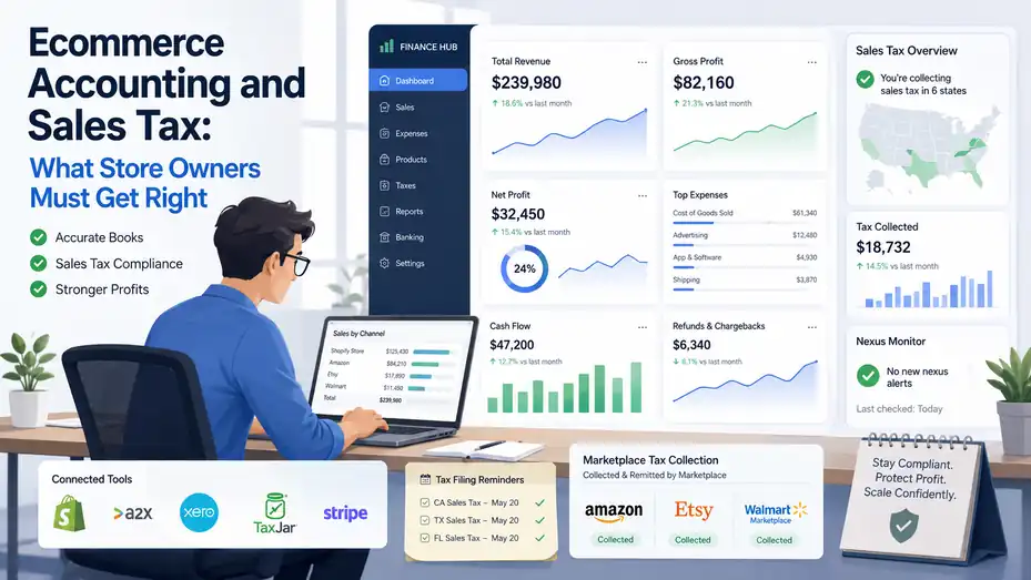 An informative illustration about Ecommerce Accounting and Sales Tax: What Store Owners Must Get Right