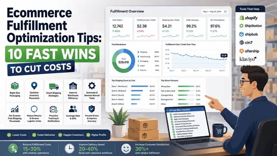 An informative illustration about Ecommerce Fulfillment Optimization Tips: 10 Fast Wins To Cut Costs
