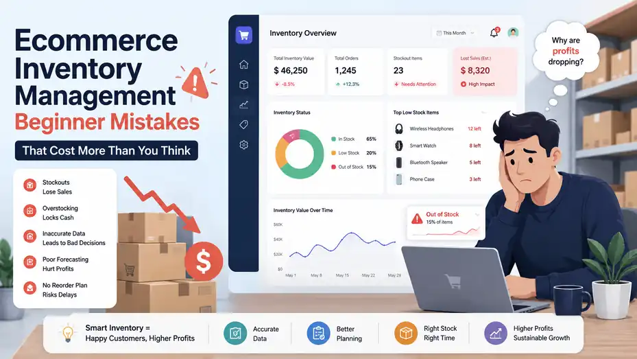 An informative illustration about Ecommerce Inventory Management Beginner Mistakes That Cost More Than You Think