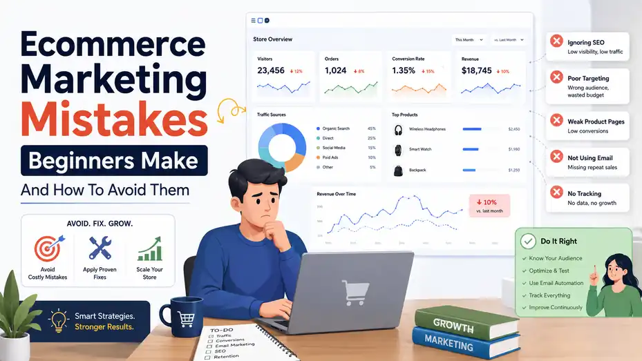 An informative illustration about Ecommerce Marketing Mistakes Beginners Make And How To Avoid Them