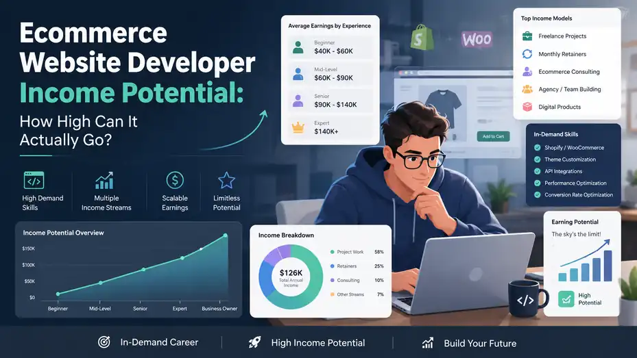 An informative illustration about Ecommerce Website Developer Income Potential: How High Can It Actually Go?