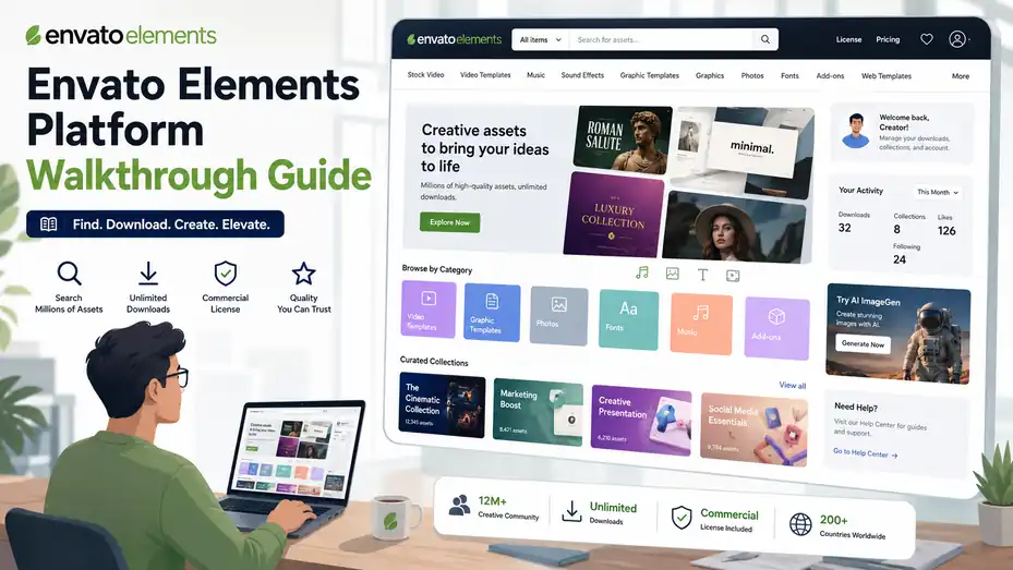 An informative illustration about Envato Elements Platform Walkthrough Guide