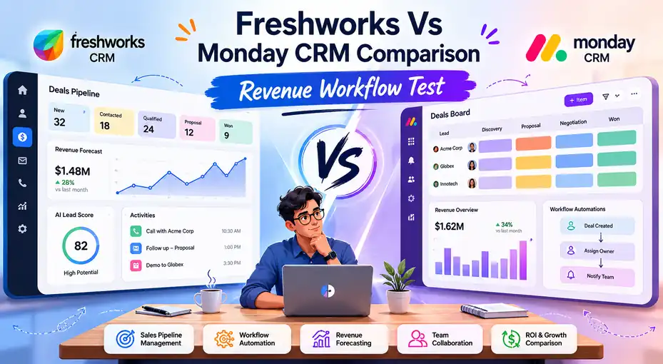 An informative illustration about Freshworks Vs Monday CRM Comparison Revenue Workflow Test