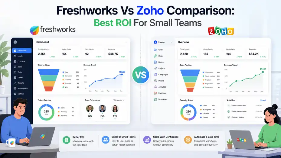 An informative illustration about Freshworks Vs Zoho Comparison: Best ROI For Small Teams
