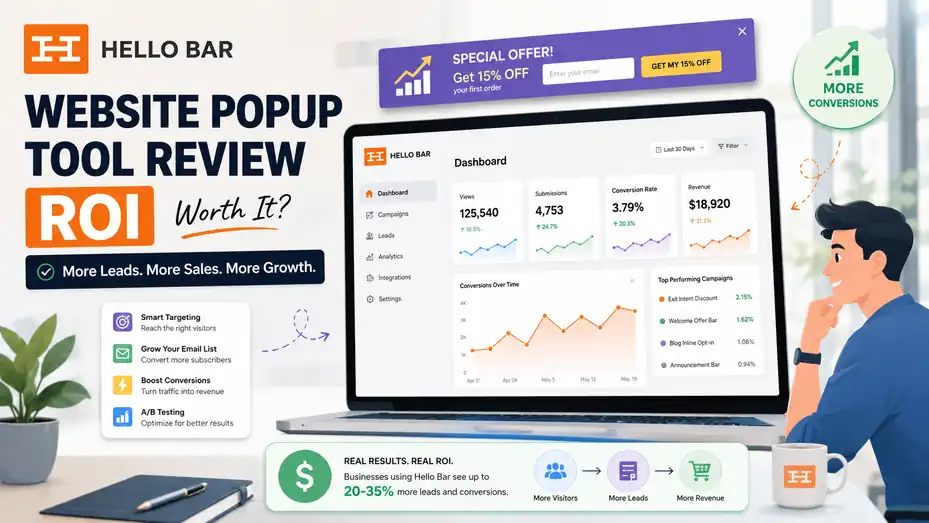 An informative illustration about Hello Bar Website Popup Tool Review ROI
