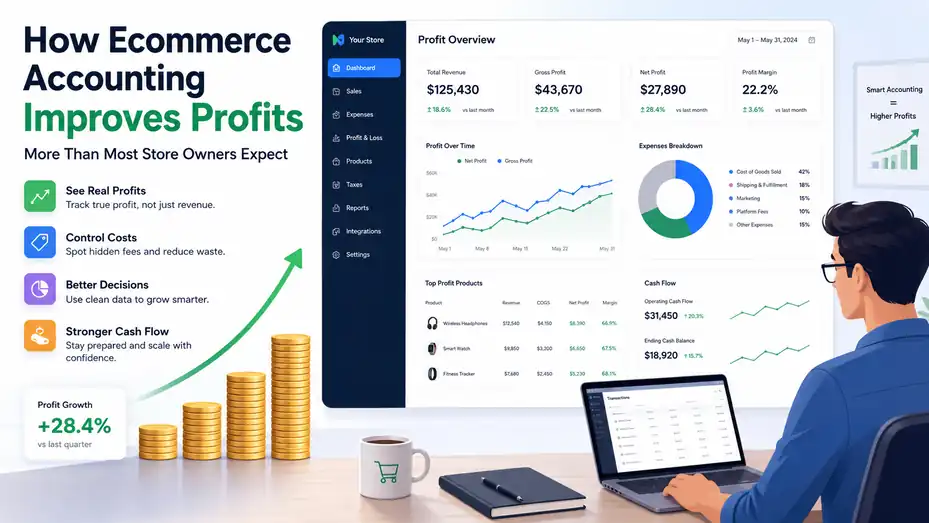 An informative illustration about How Ecommerce Accounting Improves Profits More Than Most Store Owners Expect