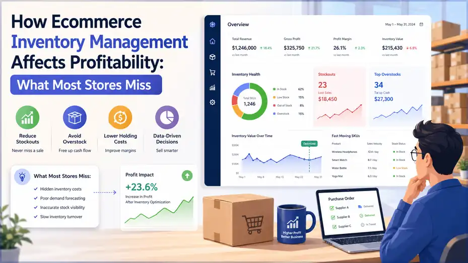 An informative illustration about How Ecommerce Inventory Management Affects Profitability What Most Stores Miss