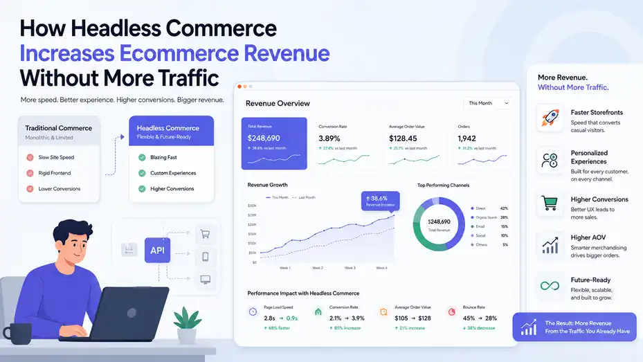 An informative illustration about How Headless Commerce Increases Ecommerce Revenue Without More Traffic