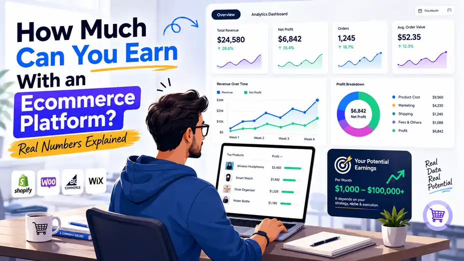 An informative illustration about How Much Can You Earn With an Ecommerce Platform? Real Numbers Explained
