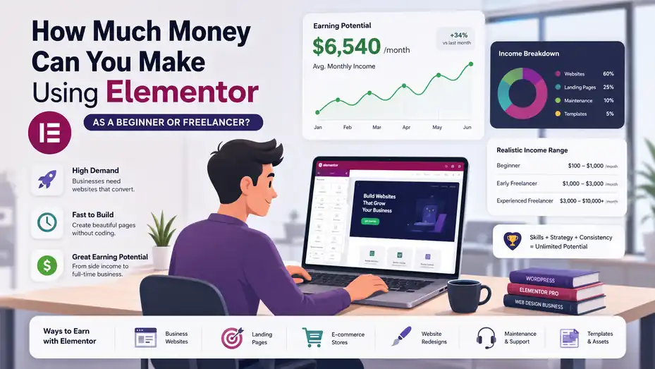 An informative illustration about How Much Money Can You Make Using Elementor as a Beginner or Freelancer?