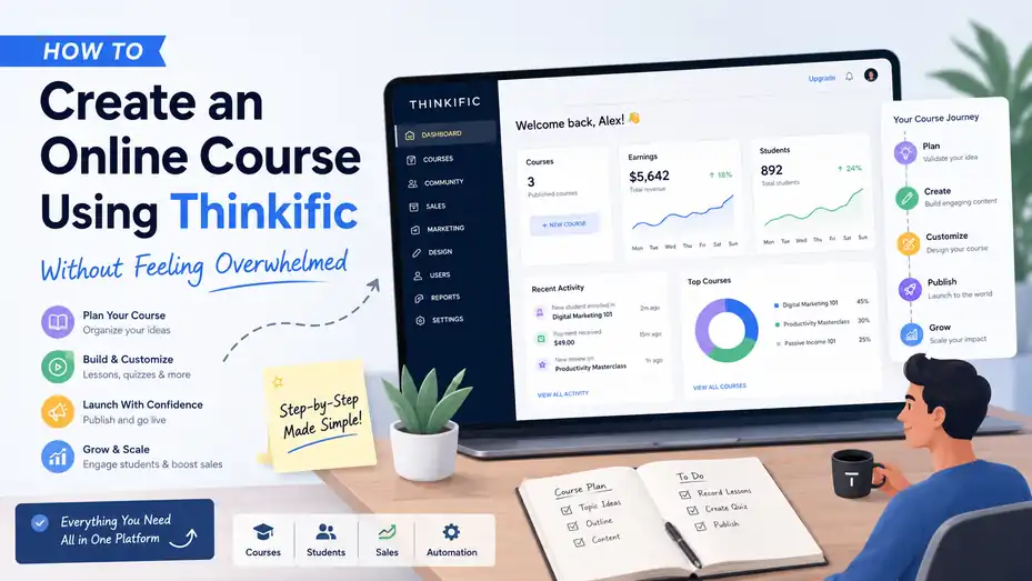 An informative illustration about How To Create Online Course Using Thinkific Without Feeling Overwhelmed
