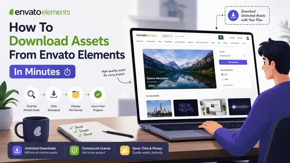 An informative illustration about How To Download Assets From Envato Elements In Minutes