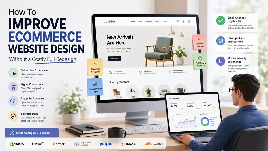 An informative illustration about How To Improve Ecommerce Website Design Without a Costly Full Redesign