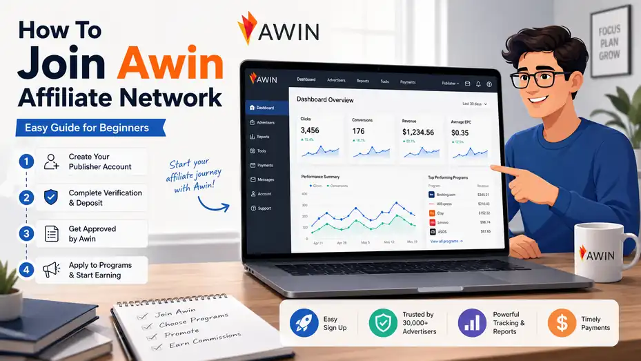 An informative illustration about How To Join Awin Affiliate Network (Easy Guide)