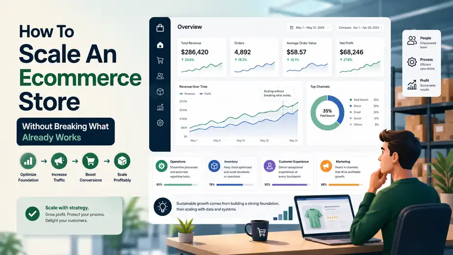 An informative illustration about How To Scale An Ecommerce Store Without Breaking What Already Works
