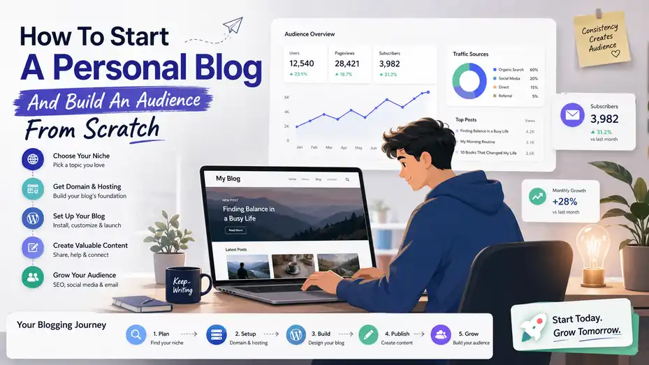 An informative illustration about How To Start A Personal Blog And Build An Audience From Scratch