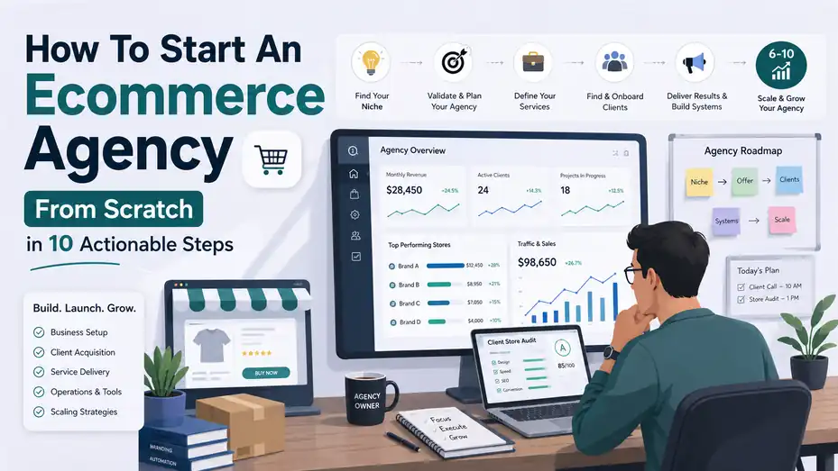An informative illustration about How To Start An Ecommerce Agency From Scratch in 10 Actionable Steps