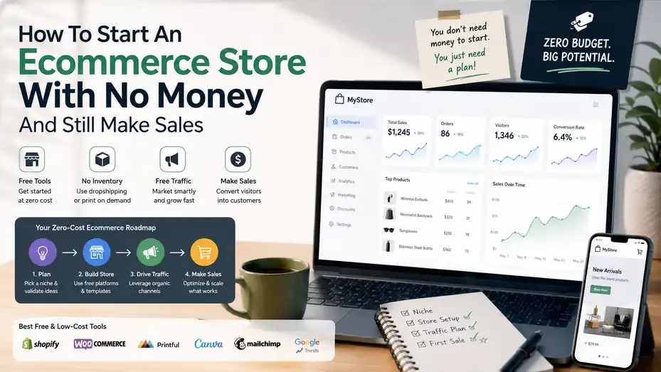 An informative illustration about How To Start An Ecommerce Store With No Money And Still Make Sales