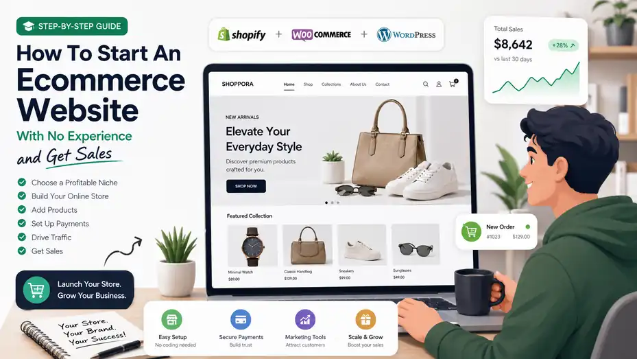 An informative illustration about How To Start An Ecommerce Website With No Experience and Get Sales