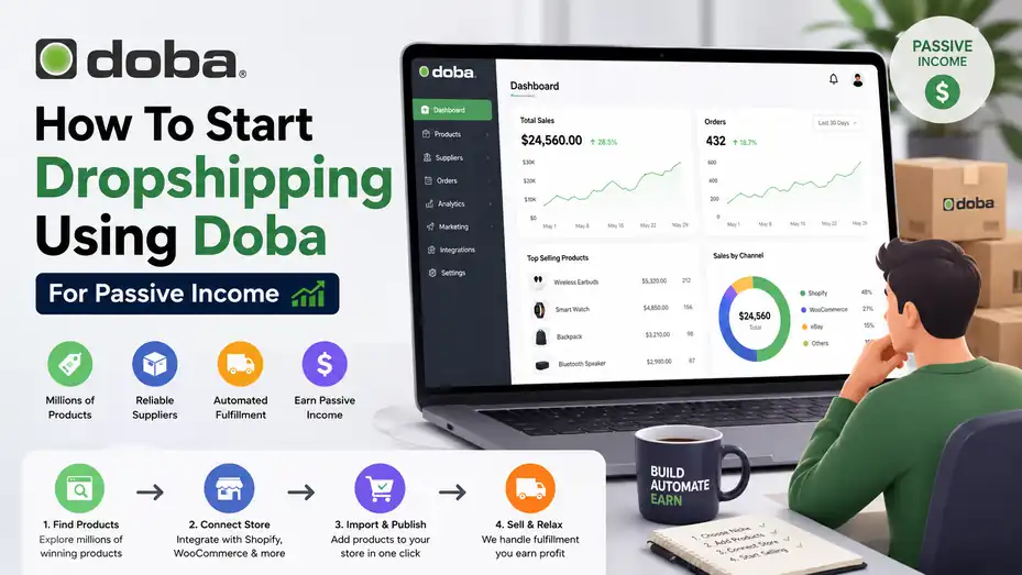 An informative illustration about How To Start Dropshipping Using Doba For Passive Income