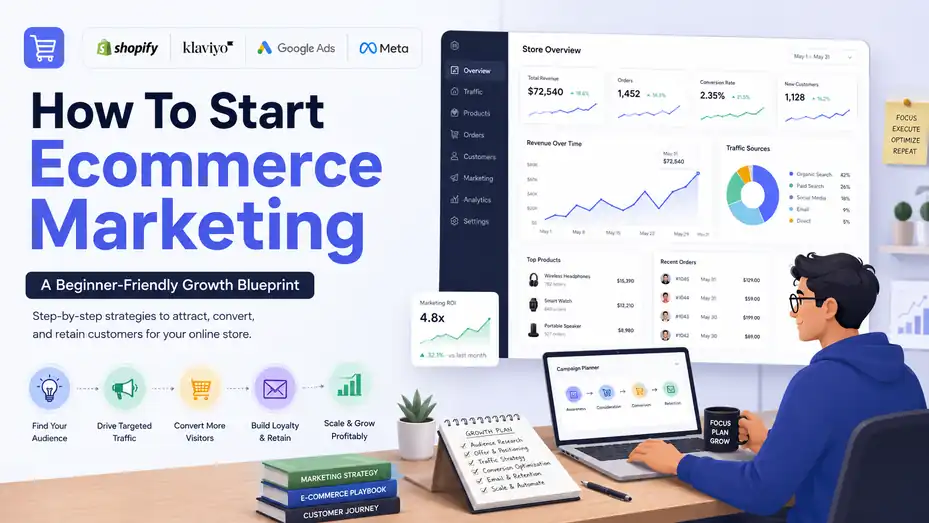 An informative illustration about How To Start Ecommerce Marketing: A Beginner-Friendly Growth Blueprint