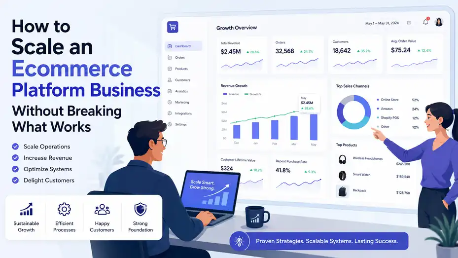 An informative illustration about How to Scale an Ecommerce Platform Business Without Breaking What Works