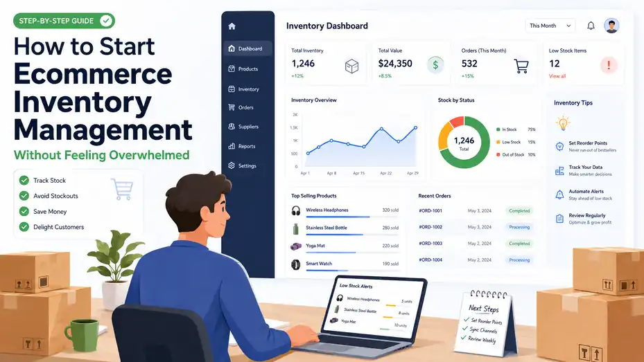 An informative illustration about How to Start Ecommerce Inventory Management Without Feeling Overwhelmed