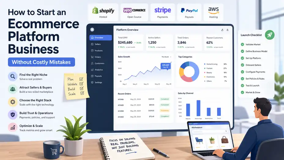 An informative illustration about How to Start an Ecommerce Platform Business Without Costly Mistakes