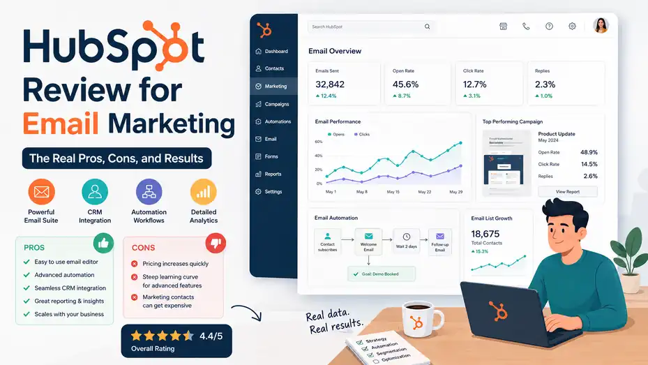 An informative illustration about HubSpot Review for Email Marketing The Real Pros, Cons, and Results
