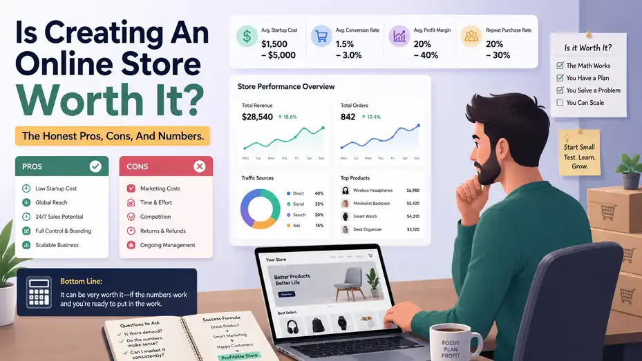 An informative illustration about Is Creating An Online Store Worth It? The Honest Pros, Cons, And Numbers