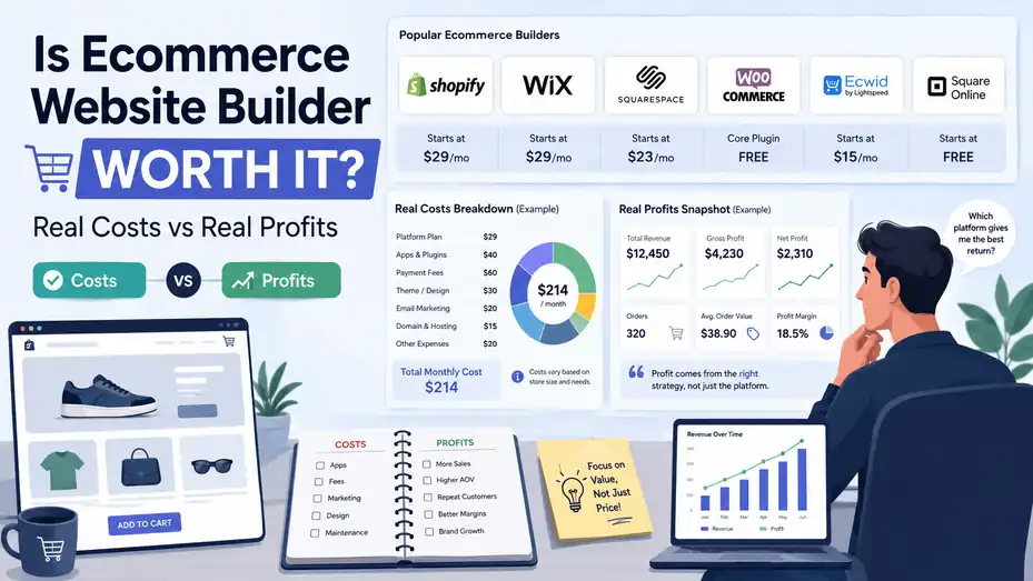 An informative illustration about Is Ecommerce Website Builder Worth It? Real Costs vs Real Profits