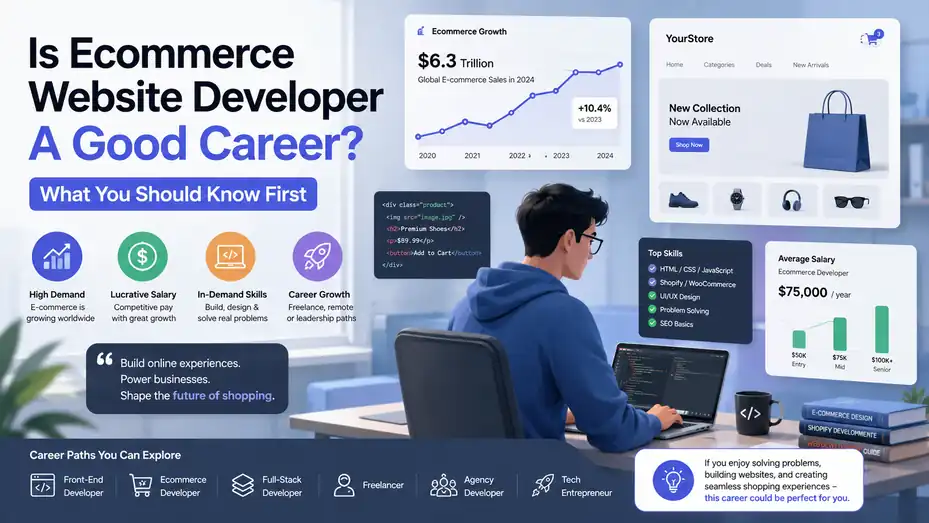 An informative illustration about Is Ecommerce Website Developer A Good Career? What You Should Know First