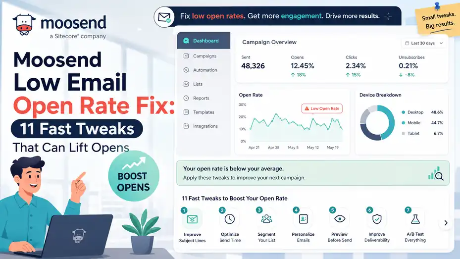 An informative illustration about Moosend Low Email Open Rate Fix: 11 Fast Tweaks That Can Lift Opens
