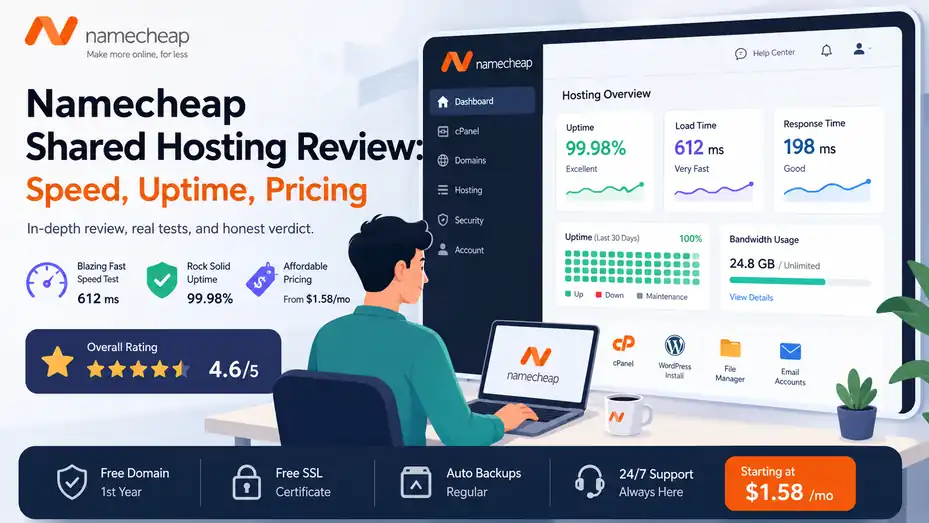 An informative illustration about Namecheap Shared Hosting Review: Speed, Uptime, Pricing