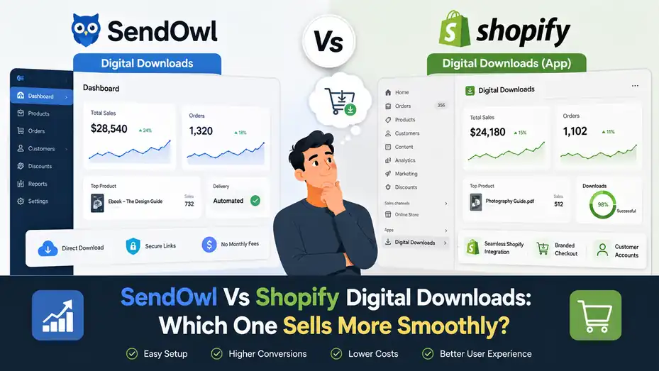 An informative illustration about SendOwl Vs Shopify Digital Downloads: Which One Sells More Smoothly?