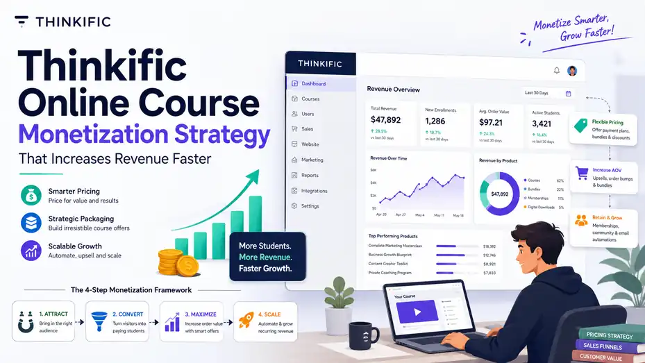 An informative illustration about Thinkific Online Course Monetization Strategy That Increases Revenue Faster