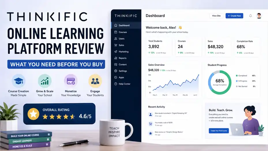 An informative illustration about Thinkific Online Learning Platform Review What You Need Before You Buy