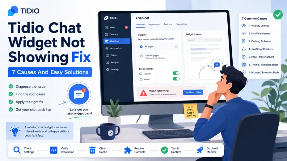 An informative illustration about Tidio Chat Widget Not Showing Fix 7 Causes And Easy Solutions