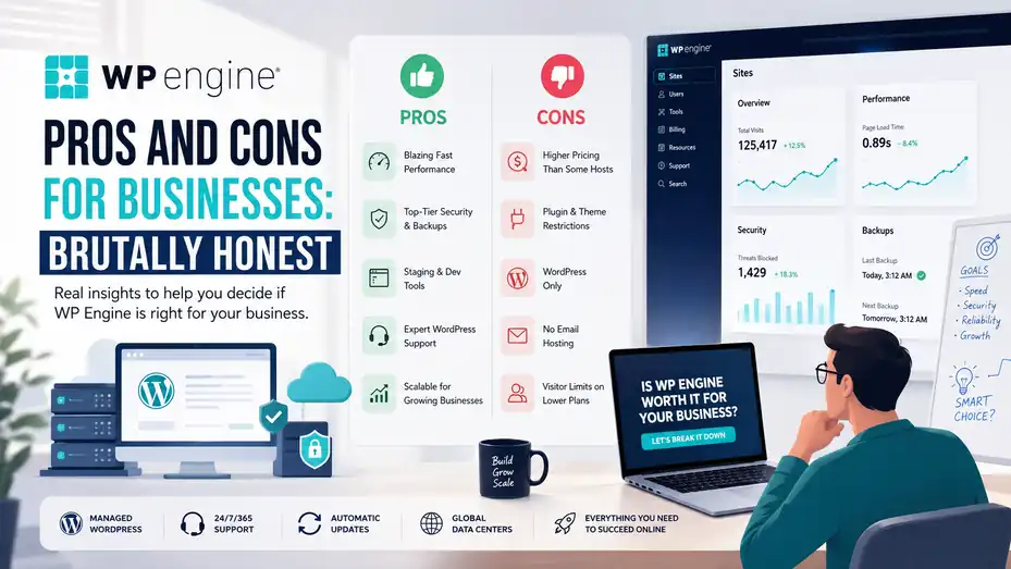 An informative illustration about WP Engine Pros And Cons For Businesses: Brutally Honest